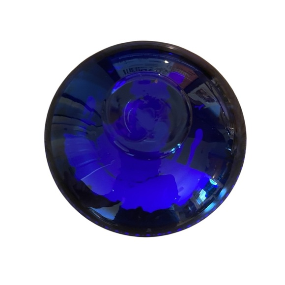 Bohemian Glass Cobalt Blue Enamel Painted Trinket Dish Lady Excellent Vintage - Picture 3 of 6